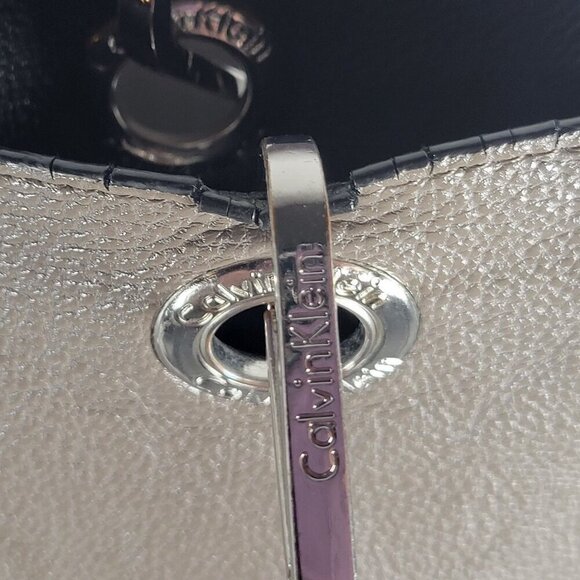 Calvin Klein Classic Work Travel Gray & Black  Leather Tote Bag With Pouch Set - Picture 4 of 16